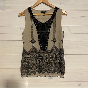 ALFANI tan and black embroidered tank top